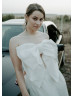 Strapless Ivory Satin Tulle Slit Wedding Dress With Big Bow